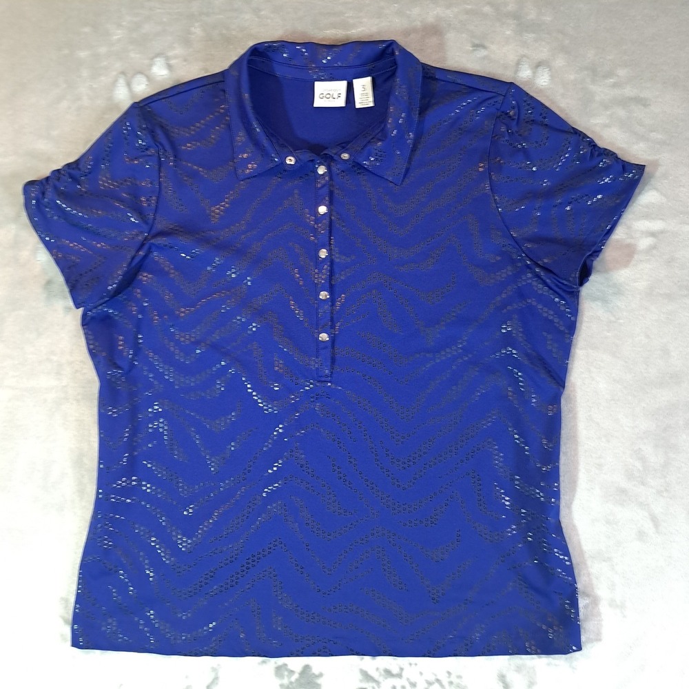 Zenergy Golf by Chico's Snap Polo Shirt Blue Shiny Women's Chico's Size 3 (XL)